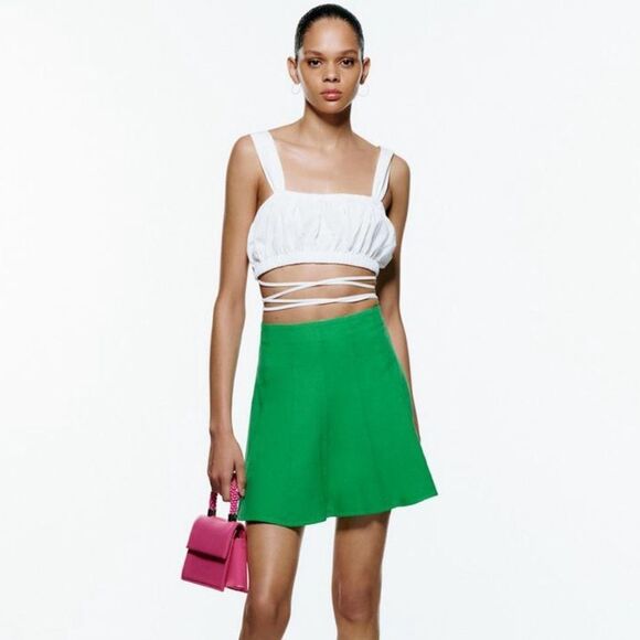 Zara Green Linen Blend mini skirt - Picture 1 of 9